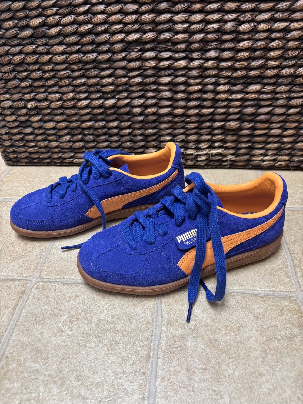 Puma Royal Blue Suede Sneakers with Orange Accents